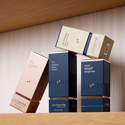 SkinBetter Science skincare product boxes on shelf.
